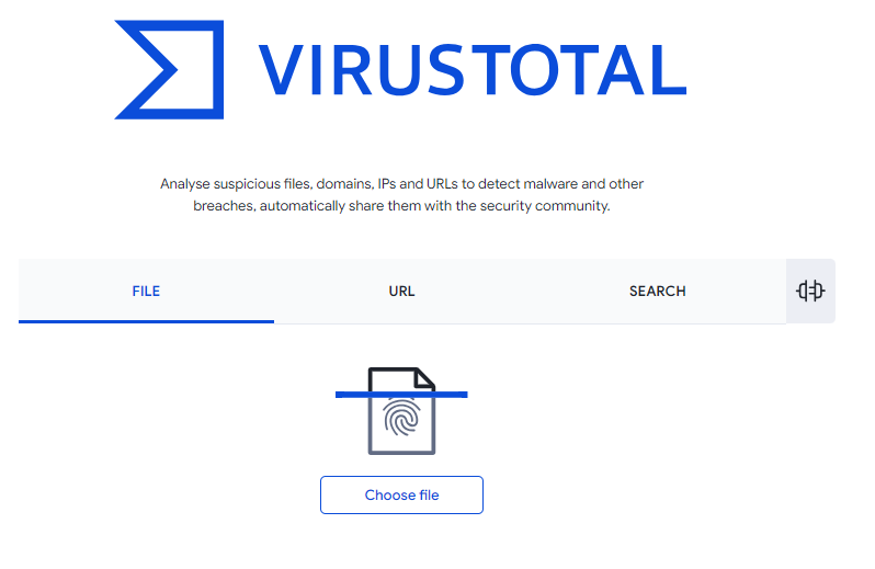 virustotal landing page