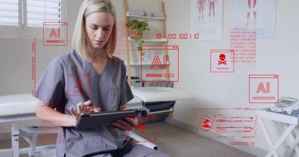 Nurse using AI on her tablet